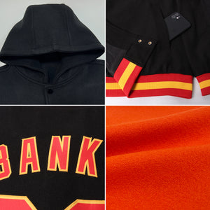 Custom Orange Black-White Bomber Full-Snap Varsity Letterman Two Tone Hoodie Jacket