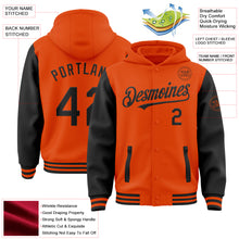 Charger l&#39;image dans la galerie, Custom Orange Black Bomber Full-Snap Varsity Letterman Two Tone Hoodie Jacket
