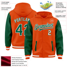 Charger l&#39;image dans la galerie, Custom Orange Kelly Green-White Bomber Full-Snap Varsity Letterman Two Tone Hoodie Jacket
