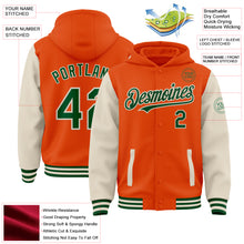 Charger l&#39;image dans la galerie, Custom Orange Green-Cream Bomber Full-Snap Varsity Letterman Two Tone Hoodie Jacket
