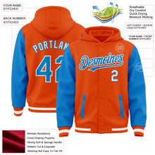 Charger l&#39;image dans la galerie, Custom Orange Powder Blue-White Bomber Full-Snap Varsity Letterman Two Tone Hoodie Jacket
