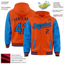 Charger l&#39;image dans la galerie, Custom Orange Powder Blue-Navy Bomber Full-Snap Varsity Letterman Two Tone Hoodie Jacket
