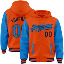 Charger l&#39;image dans la galerie, Custom Orange Powder Blue-Navy Bomber Full-Snap Varsity Letterman Two Tone Hoodie Jacket
