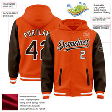 Charger l&#39;image dans la galerie, Custom Orange Brown-White Bomber Full-Snap Varsity Letterman Two Tone Hoodie Jacket
