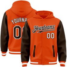 Charger l&#39;image dans la galerie, Custom Orange Brown-White Bomber Full-Snap Varsity Letterman Two Tone Hoodie Jacket
