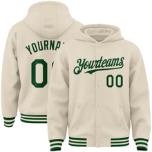 Charger l&#39;image dans la galerie, Custom Cream Green Bomber Full-Snap Varsity Letterman Hoodie Jacket
