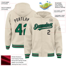 Charger l&#39;image dans la galerie, Custom Cream Kelly Green-Black Bomber Full-Snap Varsity Letterman Hoodie Jacket
