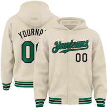 Charger l&#39;image dans la galerie, Custom Cream Kelly Green-Black Bomber Full-Snap Varsity Letterman Hoodie Jacket
