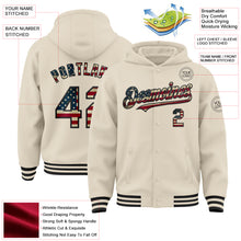 Charger l&#39;image dans la galerie, Custom Cream Vintage USA Flag-Black Bomber Full-Snap Varsity Letterman Hoodie Jacket
