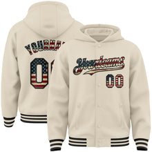 Charger l&#39;image dans la galerie, Custom Cream Vintage USA Flag-Black Bomber Full-Snap Varsity Letterman Hoodie Jacket
