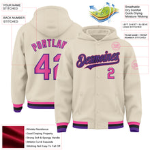 Charger l&#39;image dans la galerie, Custom Cream Pink Purple-Black Bomber Full-Snap Varsity Letterman Hoodie Jacket
