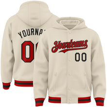 Charger l&#39;image dans la galerie, Custom Cream Red-Black Bomber Full-Snap Varsity Letterman Hoodie Jacket
