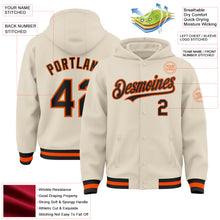 Charger l&#39;image dans la galerie, Custom Cream Black-Orange Bomber Full-Snap Varsity Letterman Hoodie Jacket
