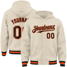 Charger l&#39;image dans la galerie, Custom Cream Black-Orange Bomber Full-Snap Varsity Letterman Hoodie Jacket
