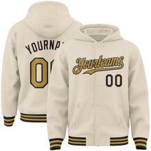 Charger l&#39;image dans la galerie, Custom Cream Old Gold-Black Bomber Full-Snap Varsity Letterman Hoodie Jacket
