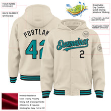 Charger l&#39;image dans la galerie, Custom Cream Teal-Black Bomber Full-Snap Varsity Letterman Hoodie Jacket
