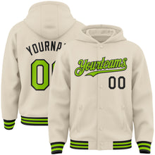 Charger l&#39;image dans la galerie, Custom Cream Neon Green-Black Bomber Full-Snap Varsity Letterman Hoodie Jacket
