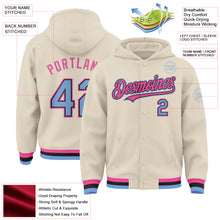 Charger l&#39;image dans la galerie, Custom Cream Light Blue Black-Pink Bomber Full-Snap Varsity Letterman Hoodie Jacket
