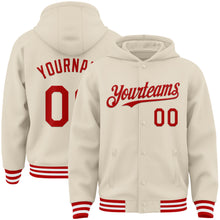 Charger l&#39;image dans la galerie, Custom Cream Red-White Bomber Full-Snap Varsity Letterman Hoodie Jacket
