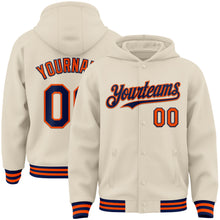 Charger l&#39;image dans la galerie, Custom Cream Navy-Orange Bomber Full-Snap Varsity Letterman Hoodie Jacket
