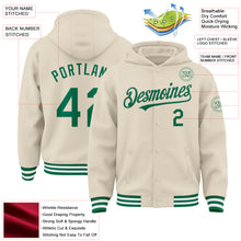 Charger l&#39;image dans la galerie, Custom Cream Kelly Green-White Bomber Full-Snap Varsity Letterman Hoodie Jacket
