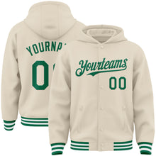 Charger l&#39;image dans la galerie, Custom Cream Kelly Green-White Bomber Full-Snap Varsity Letterman Hoodie Jacket
