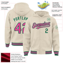 Charger l&#39;image dans la galerie, Custom Cream Pink-Kelly Green Bomber Full-Snap Varsity Letterman Hoodie Jacket
