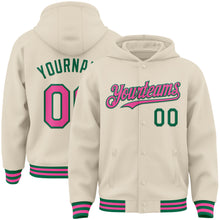 Charger l&#39;image dans la galerie, Custom Cream Pink-Kelly Green Bomber Full-Snap Varsity Letterman Hoodie Jacket
