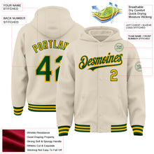 Charger l&#39;image dans la galerie, Custom Cream Green-Gold Bomber Full-Snap Varsity Letterman Hoodie Jacket
