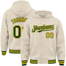 Charger l&#39;image dans la galerie, Custom Cream Green-Gold Bomber Full-Snap Varsity Letterman Hoodie Jacket
