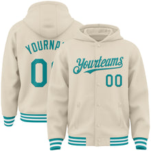 Charger l&#39;image dans la galerie, Custom Cream Teal-White Bomber Full-Snap Varsity Letterman Hoodie Jacket
