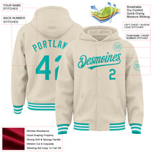 Charger l&#39;image dans la galerie, Custom Cream Aqua-White Bomber Full-Snap Varsity Letterman Hoodie Jacket
