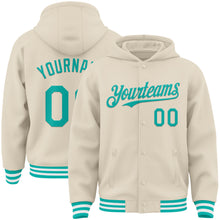 Charger l&#39;image dans la galerie, Custom Cream Aqua-White Bomber Full-Snap Varsity Letterman Hoodie Jacket
