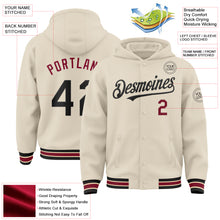 Charger l&#39;image dans la galerie, Custom Cream Black Crimson-City Cream Bomber Full-Snap Varsity Letterman Hoodie Jacket
