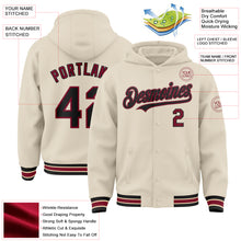 Charger l&#39;image dans la galerie, Custom Cream Black Crimson-City Cream Bomber Full-Snap Varsity Letterman Hoodie Jacket
