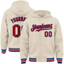 Charger l&#39;image dans la galerie, Custom Cream Red Royal-White Bomber Full-Snap Varsity Letterman Hoodie Jacket
