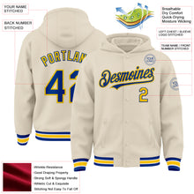 Charger l&#39;image dans la galerie, Custom Cream Royal Yellow-White Bomber Full-Snap Varsity Letterman Hoodie Jacket
