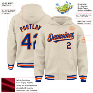 Custom Cream Royal Orange-White Bomber Full-Snap Varsity Letterman Hoodie Jacket