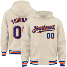 Charger l&#39;image dans la galerie, Custom Cream Royal Orange-White Bomber Full-Snap Varsity Letterman Hoodie Jacket
