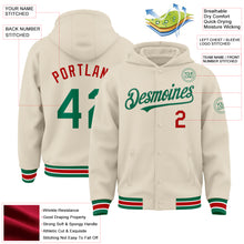 Charger l&#39;image dans la galerie, Custom Cream Kelly Green Red-White Bomber Full-Snap Varsity Letterman Hoodie Jacket
