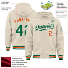 Charger l&#39;image dans la galerie, Custom Cream Kelly Green Orange-White Bomber Full-Snap Varsity Letterman Hoodie Jacket
