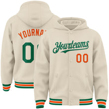 Charger l&#39;image dans la galerie, Custom Cream Kelly Green Orange-White Bomber Full-Snap Varsity Letterman Hoodie Jacket
