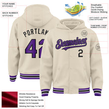 Charger l&#39;image dans la galerie, Custom Cream Purple Black-White Bomber Full-Snap Varsity Letterman Hoodie Jacket
