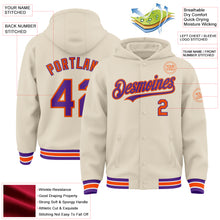 Charger l&#39;image dans la galerie, Custom Cream Purple Orange-White Bomber Full-Snap Varsity Letterman Hoodie Jacket
