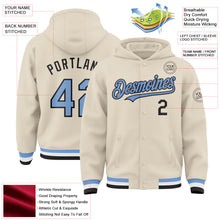 Charger l&#39;image dans la galerie, Custom Cream Light Blue Black-White Bomber Full-Snap Varsity Letterman Hoodie Jacket
