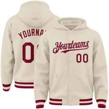 Charger l&#39;image dans la galerie, Custom Cream Maroon Bomber Full-Snap Varsity Letterman Hoodie Jacket
