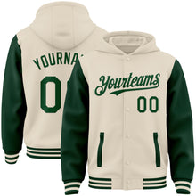 Charger l&#39;image dans la galerie, Custom Cream Green Bomber Full-Snap Varsity Letterman Two Tone Hoodie Jacket
