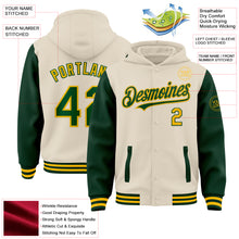 Charger l&#39;image dans la galerie, Custom Cream Green-Gold Bomber Full-Snap Varsity Letterman Two Tone Hoodie Jacket
