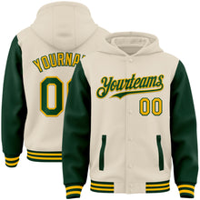 Charger l&#39;image dans la galerie, Custom Cream Green-Gold Bomber Full-Snap Varsity Letterman Two Tone Hoodie Jacket
