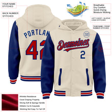 Charger l&#39;image dans la galerie, Custom Cream Red Royal-White Bomber Full-Snap Varsity Letterman Two Tone Hoodie Jacket
